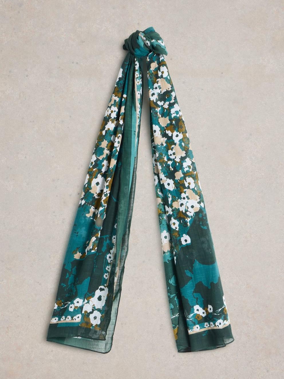 Daisy Hare Print Scarf in TEAL MLT - FLAT FRONT