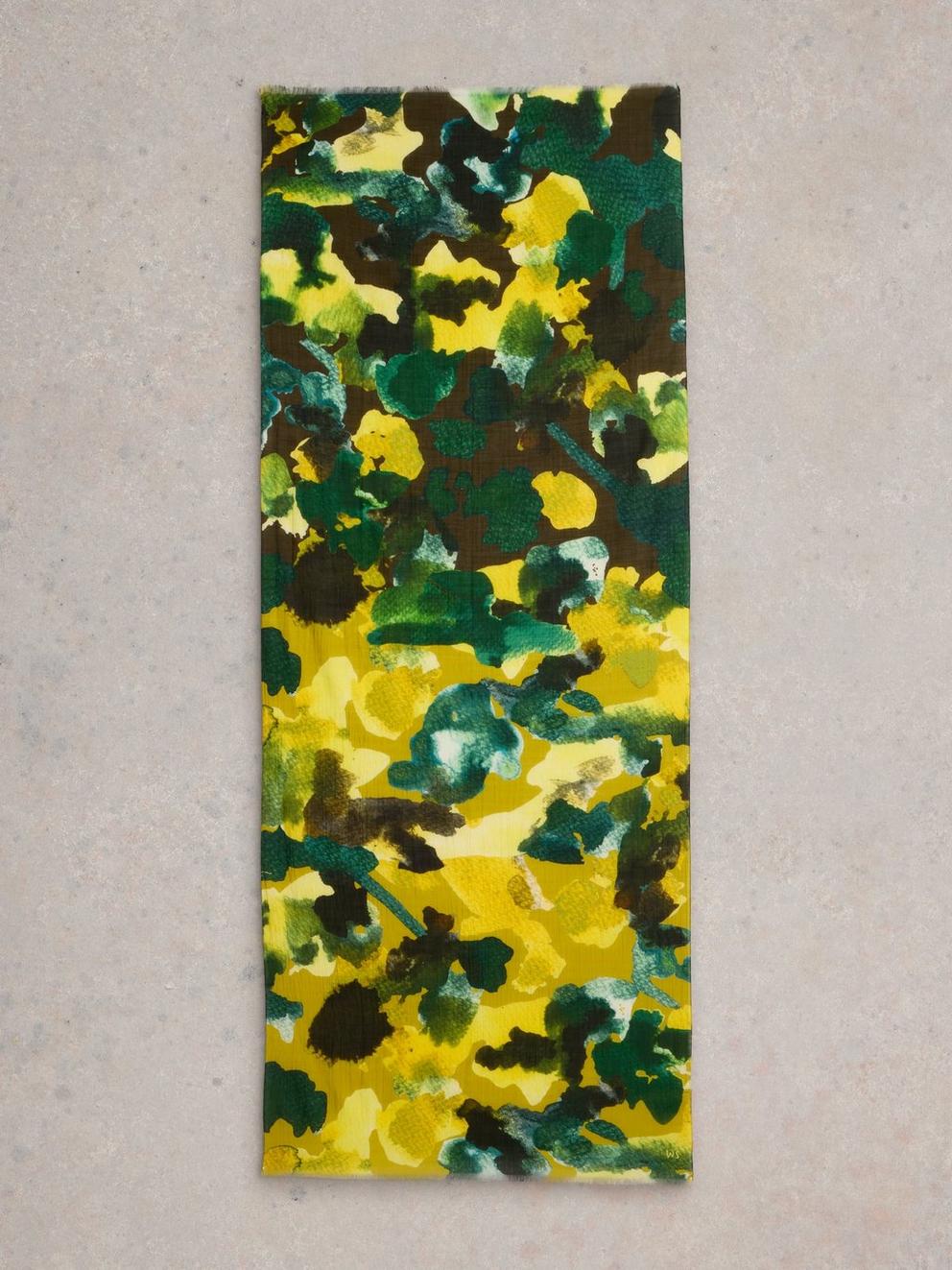 Abstract Floral Print Scarf in GREEN MLT - FLAT BACK