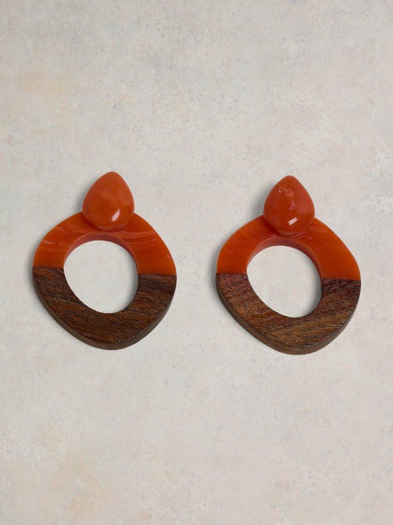 Resin Marbled Drop Earring in MID ORANGE - FLAT FRONT