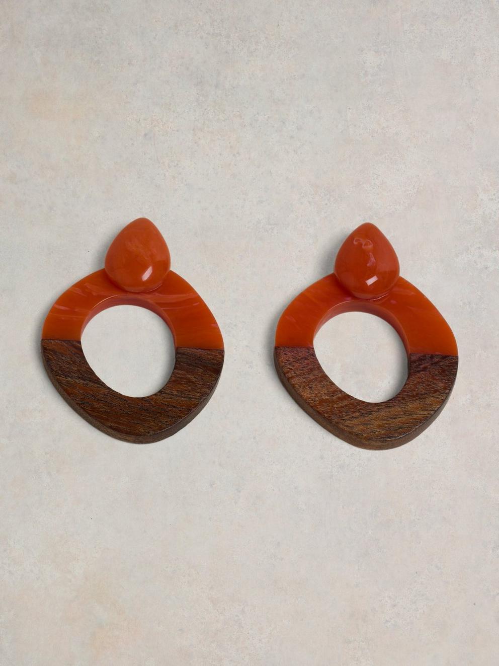 Resin Marbled Drop Earring in MID ORANGE - FLAT FRONT