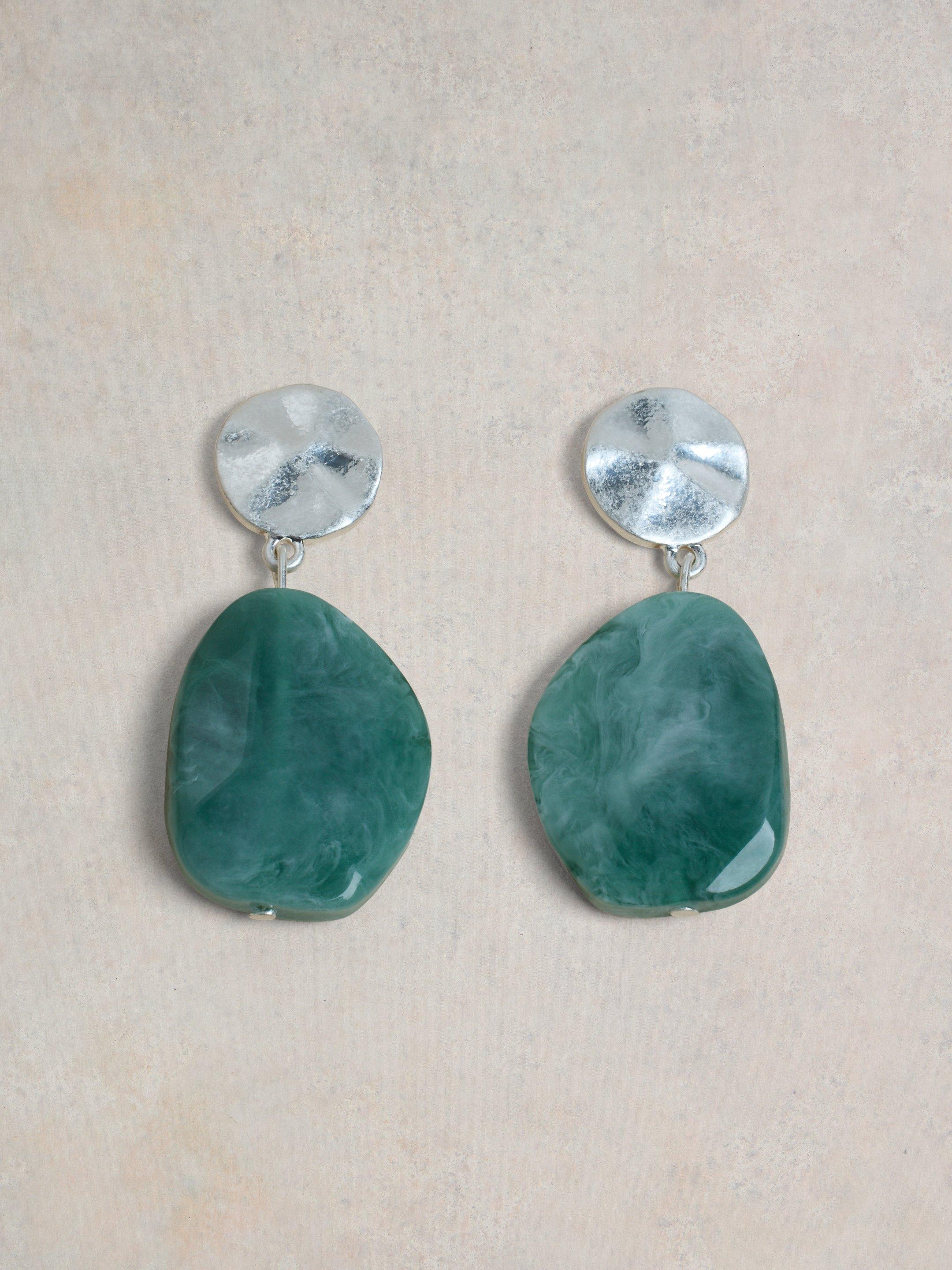 Hammered Resin Drop Earring in GREEN MLT - FLAT FRONT