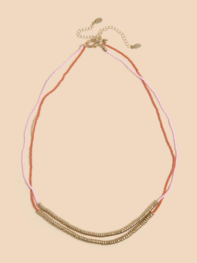 2pk Beaded Metal Mix Necklace in ORANGE MLT - FLAT FRONT