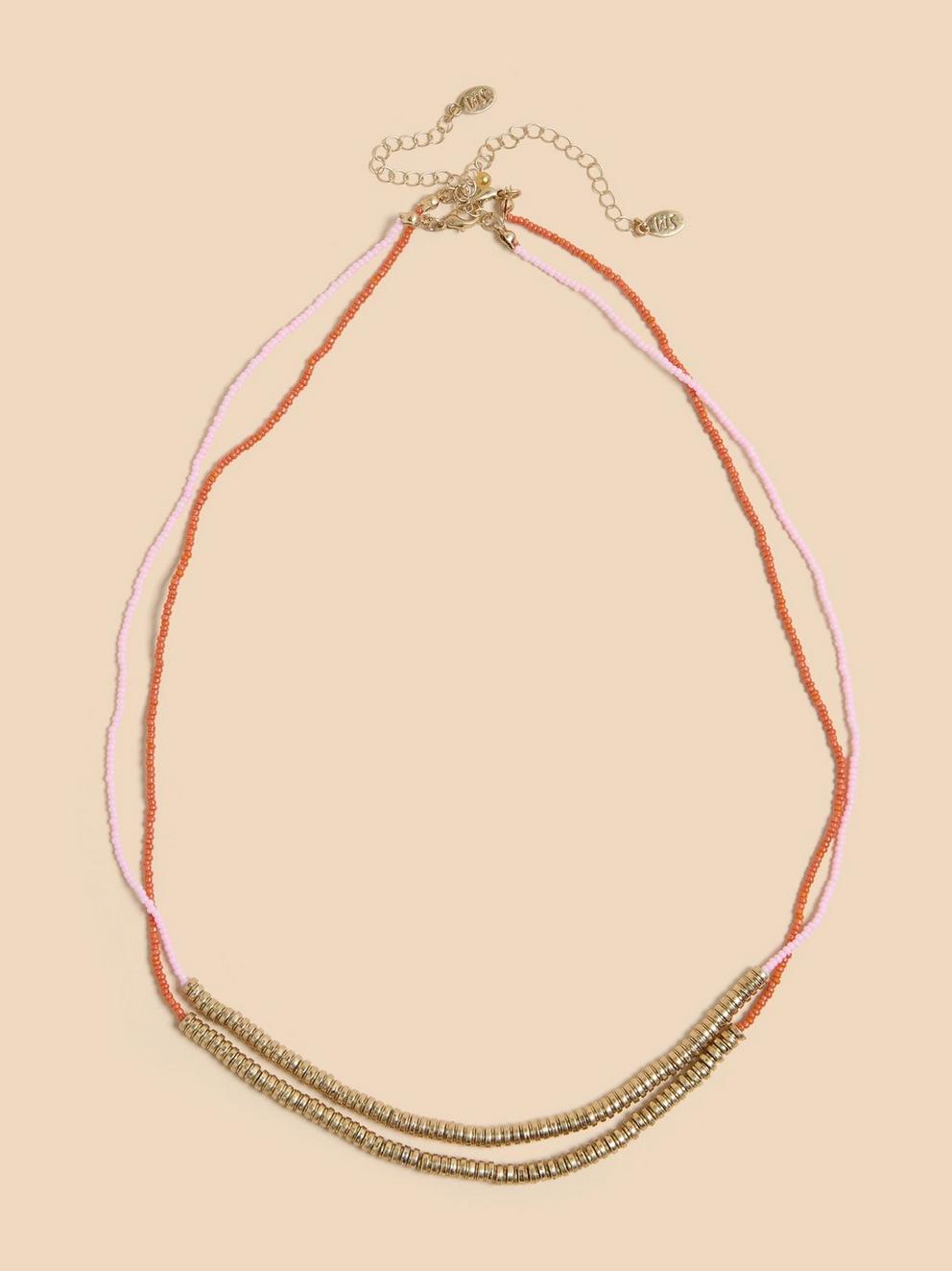 2pk Beaded Metal Mix Necklace in ORANGE MLT - FLAT FRONT