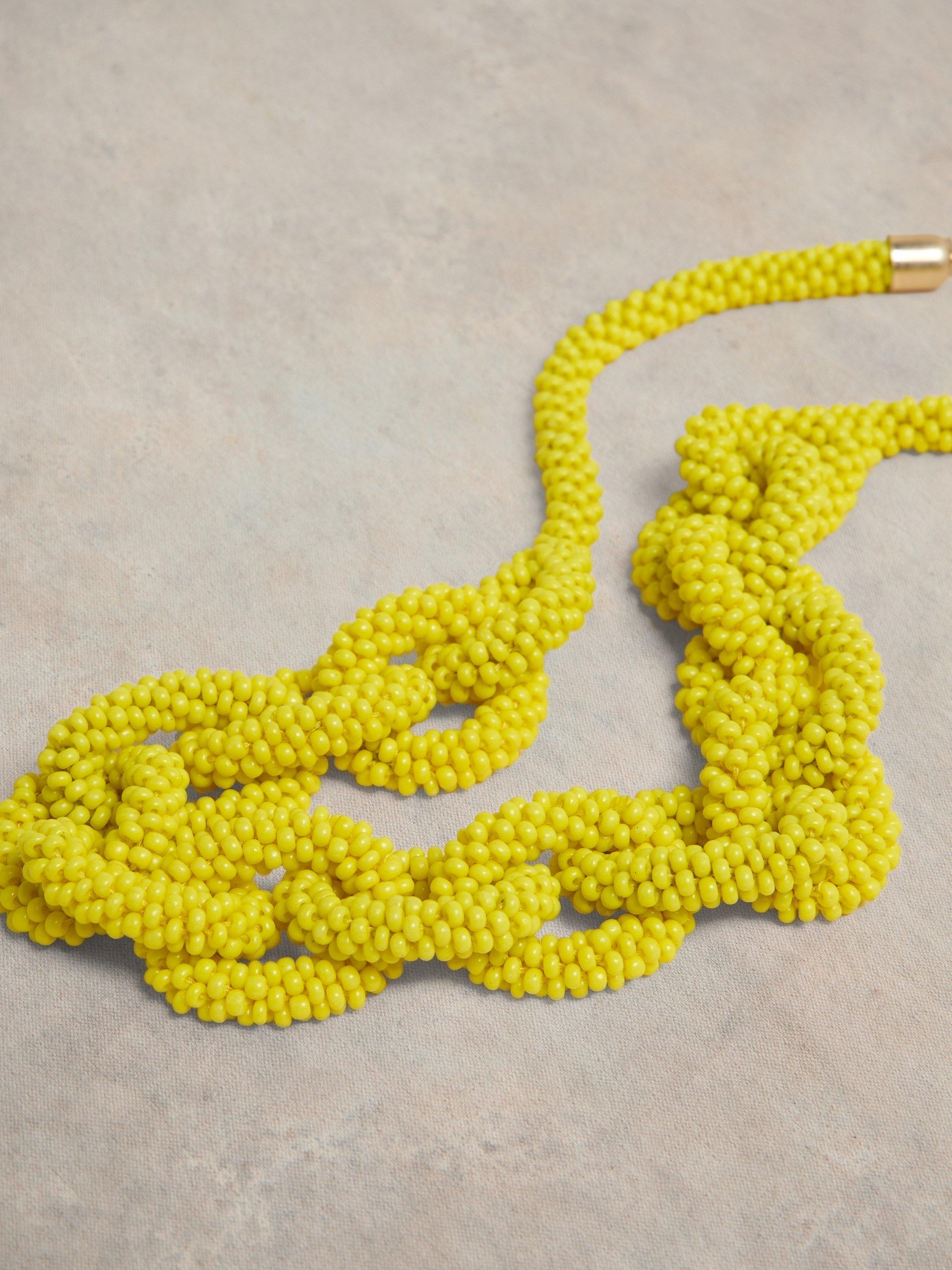 Fine Bead Link Necklace in BRT YELLOW - FLAT DETAIL