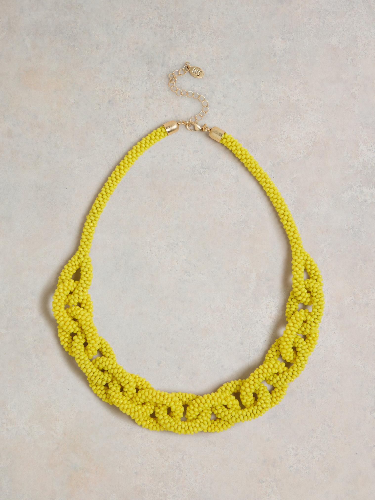 Fine Bead Link Necklace in BRT YELLOW - FLAT FRONT