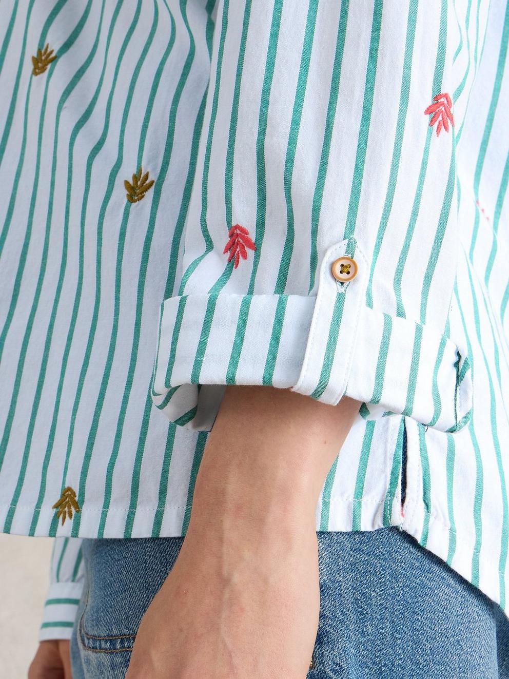 Sophie Embroidered Shirt in GREEN MLT - MODEL DETAIL