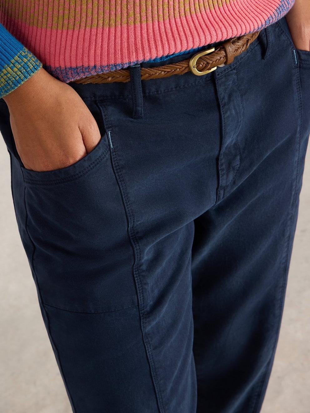 Thea Tapered Trouser in DARK NAVY - MODEL DETAIL