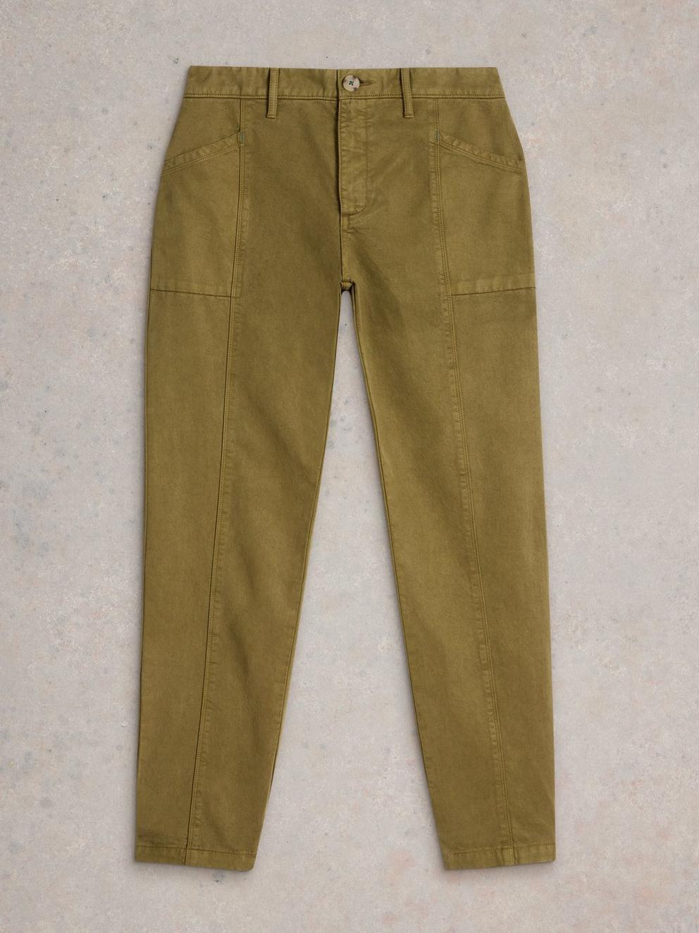 Thea Tapered Trouser in KHAKI GRN - FLAT FRONT