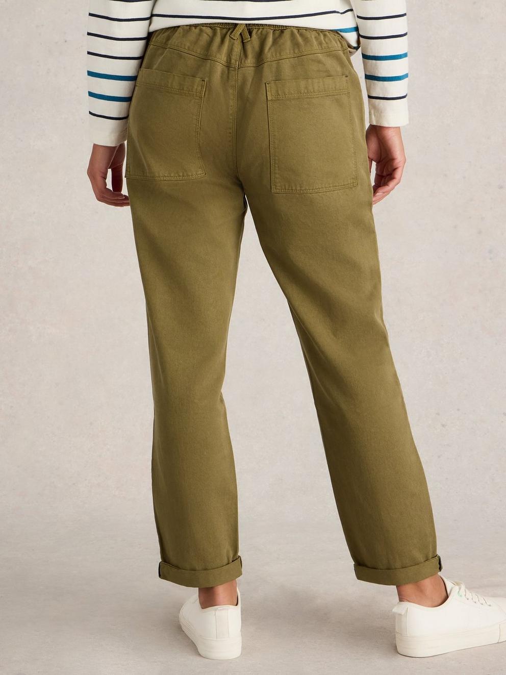 Thea Tapered Trouser in KHAKI GRN - MODEL BACK