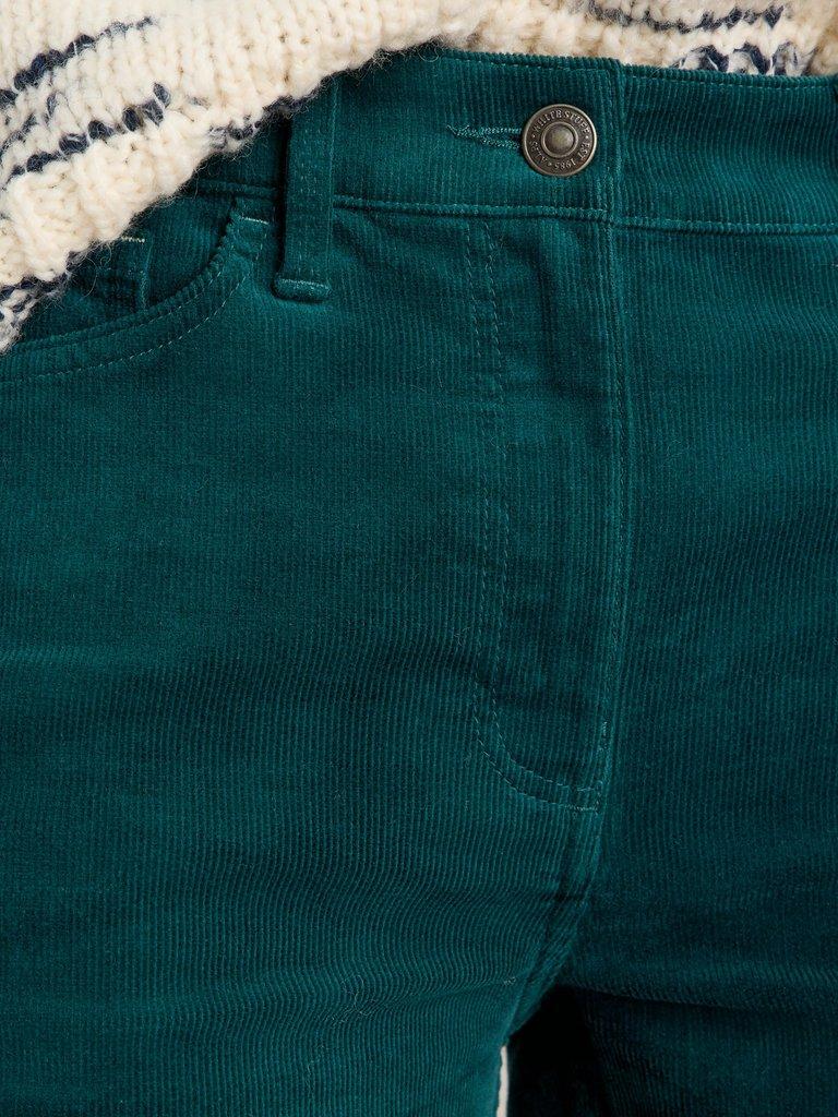 Brooke Cord Straight Trouser in DK GREEN - MODEL DETAIL