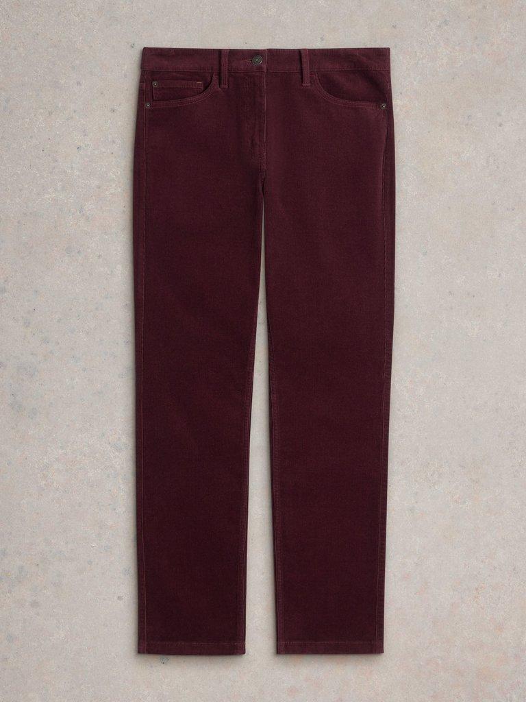 Brooke Cord Straight Trouser in MID PLUM - FLAT FRONT