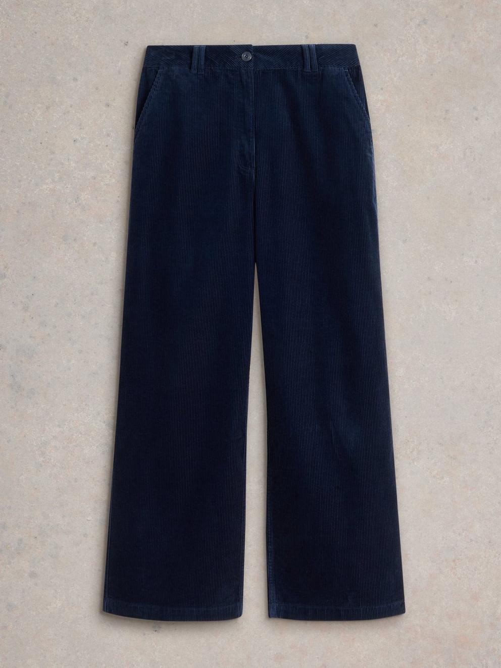 Belle Cord Wide Leg Trouser in DARK NAVY - FLAT FRONT