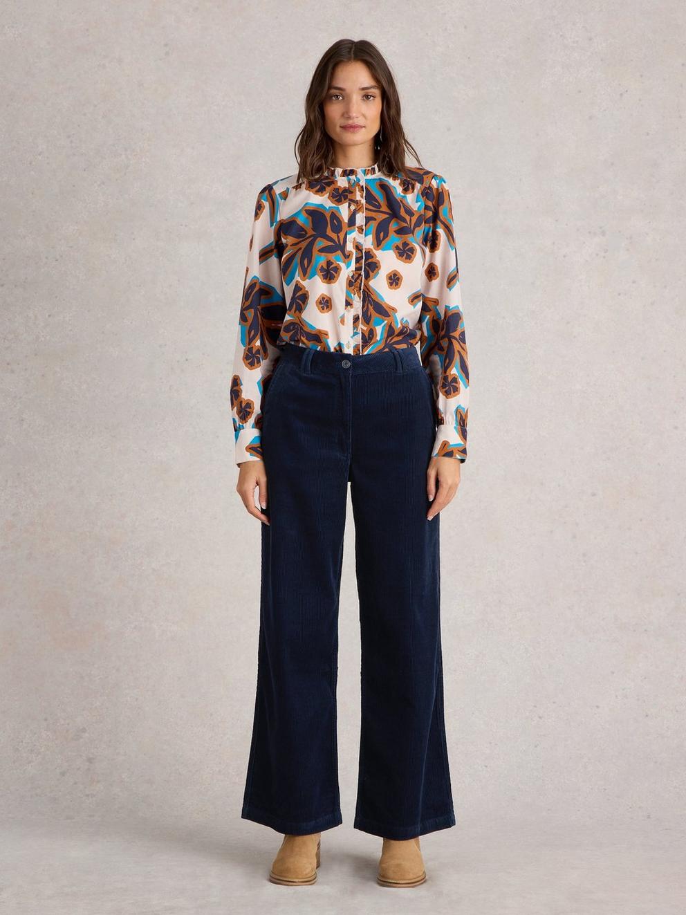 Belle Cord Wide Leg Trouser in DARK NAVY - MODEL FRONT