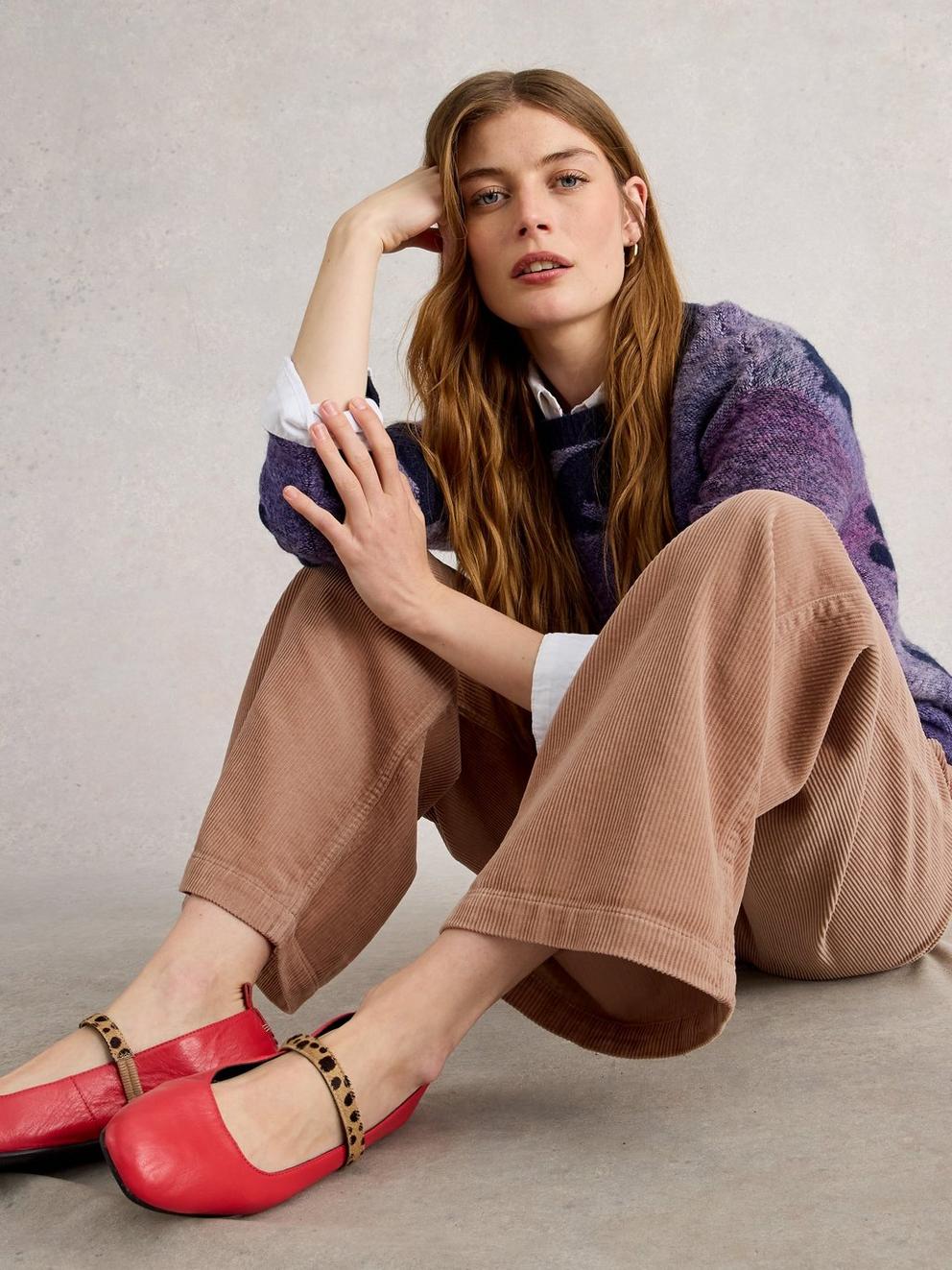 Belle Cord Wide Leg Trouser in LGT NAT - MODEL DETAIL