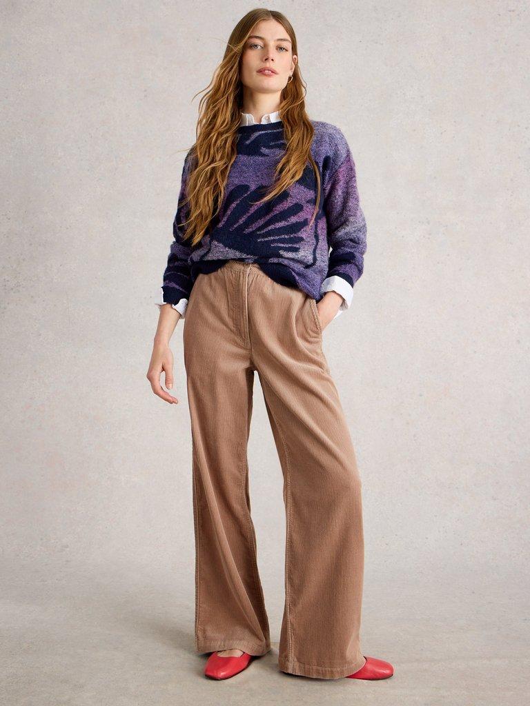 Belle Cord Wide Leg Trouser in LGT NAT - MODEL FRONT