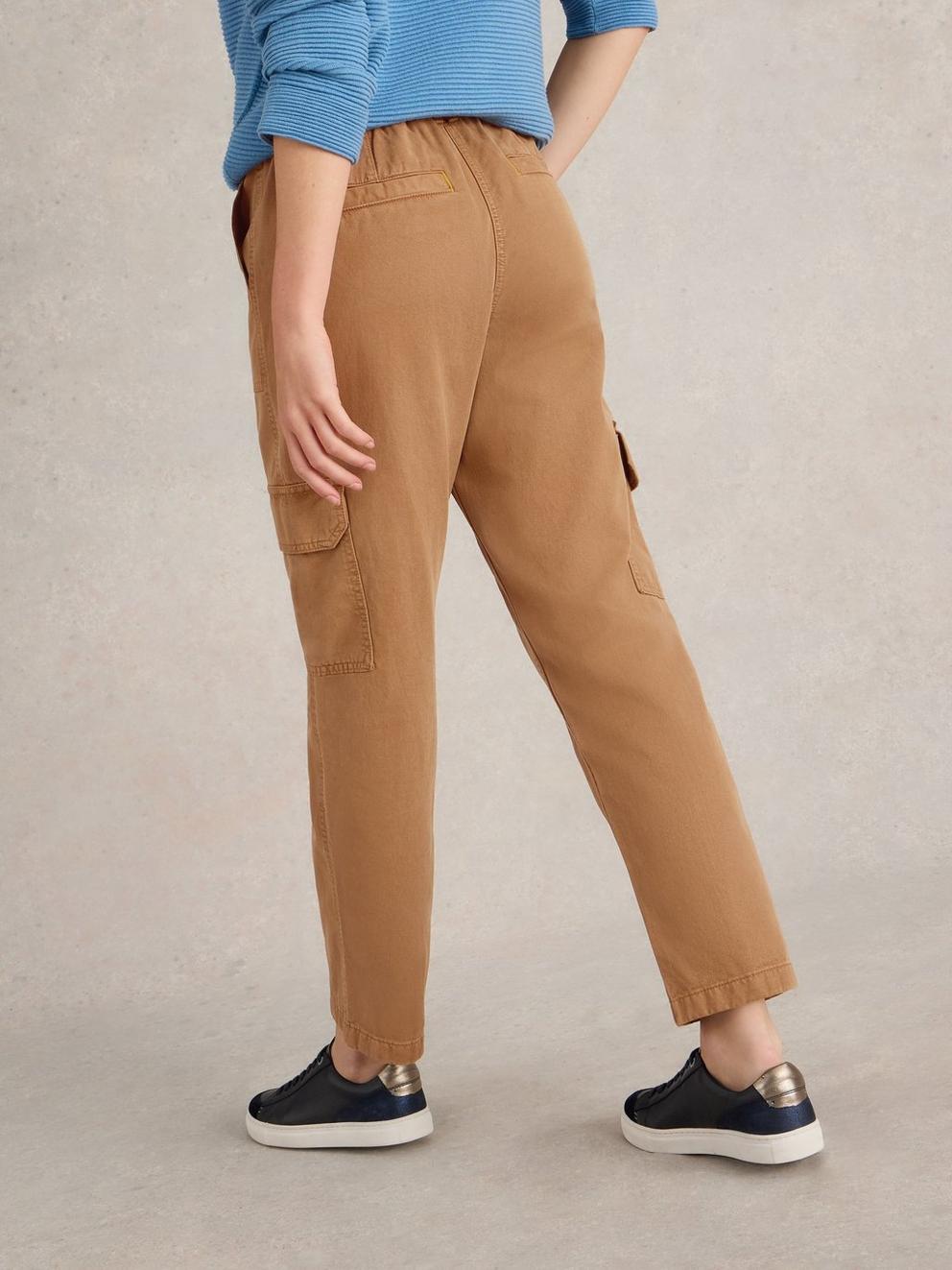 Clover Cargo Trouser in MID TAN - MODEL BACK