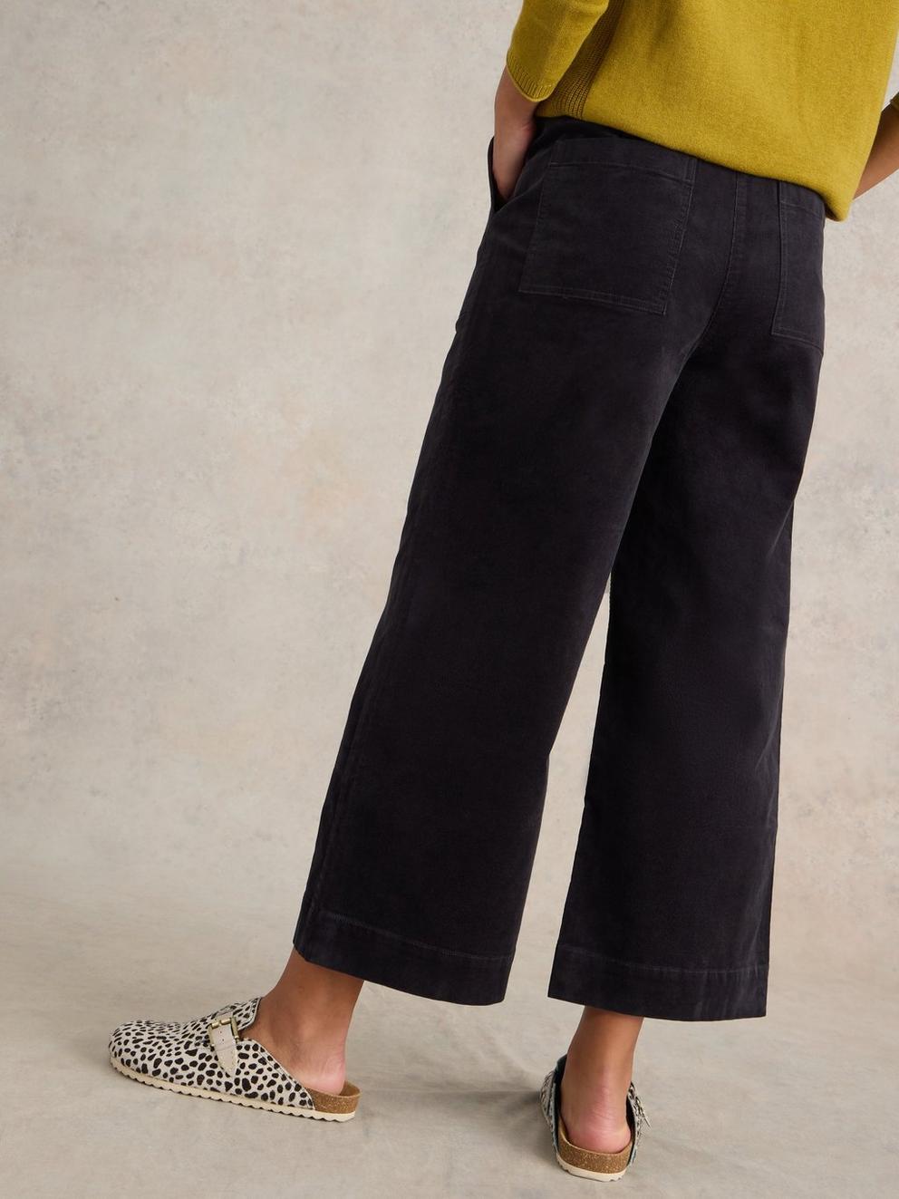 Romy Cord Culottes in DK GREY - MODEL BACK