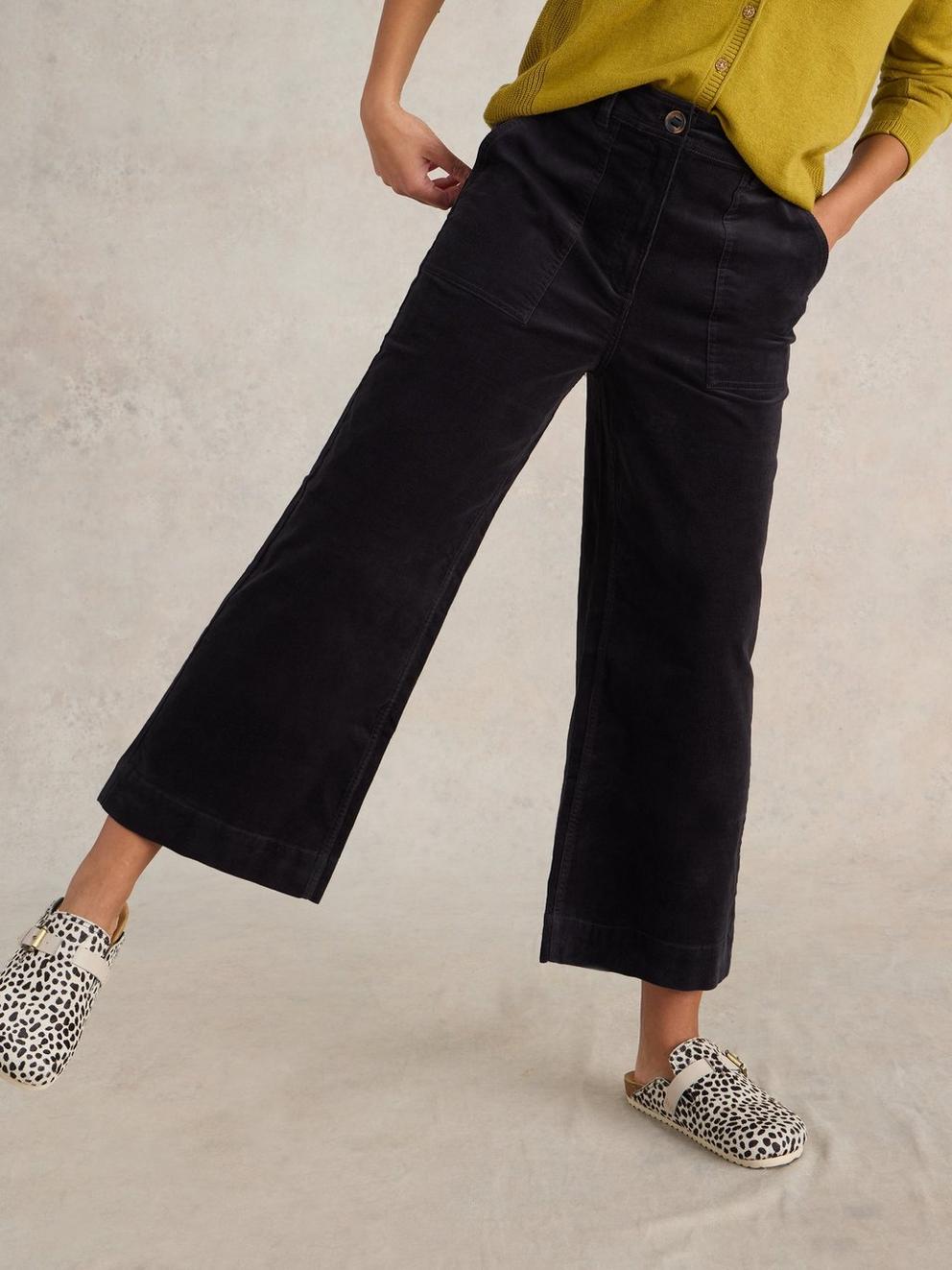 Romy Cord Culottes in DK GREY - MODEL DETAIL