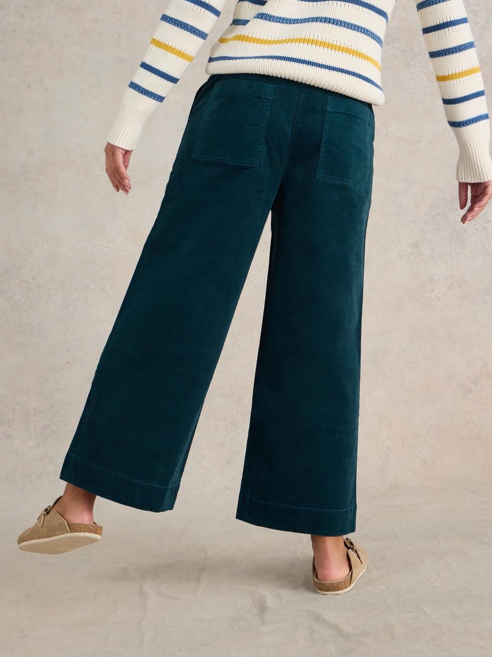 Romy Cord Culottes in DK TEAL - MODEL BACK