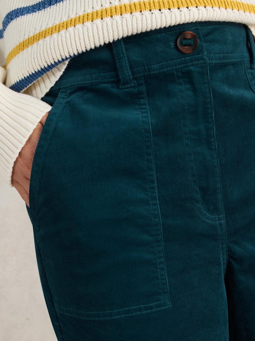 Romy Cord Culottes in DK TEAL - MODEL DETAIL
