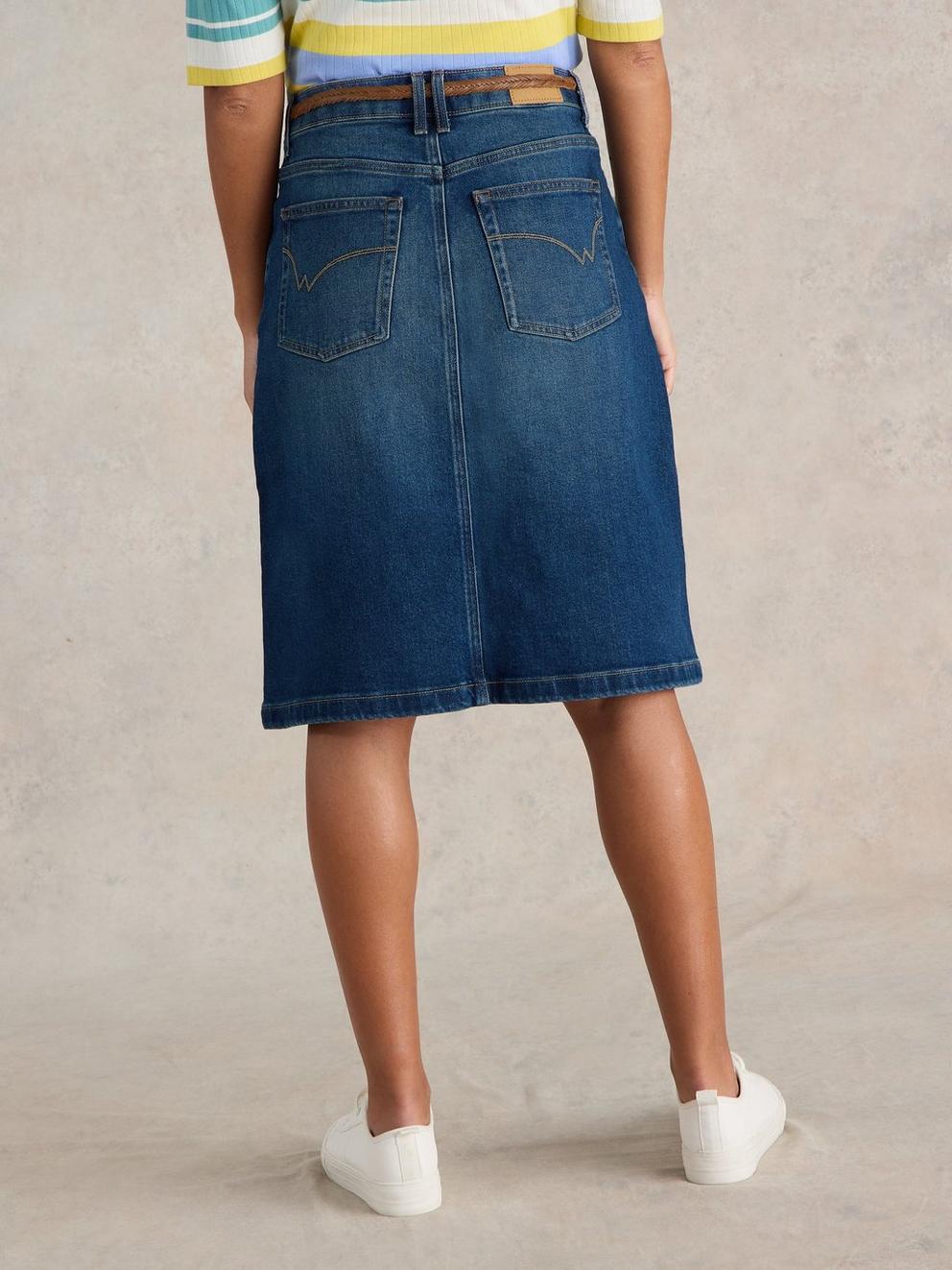 Scarlett Denim Skirt in MID DENIM - MODEL BACK