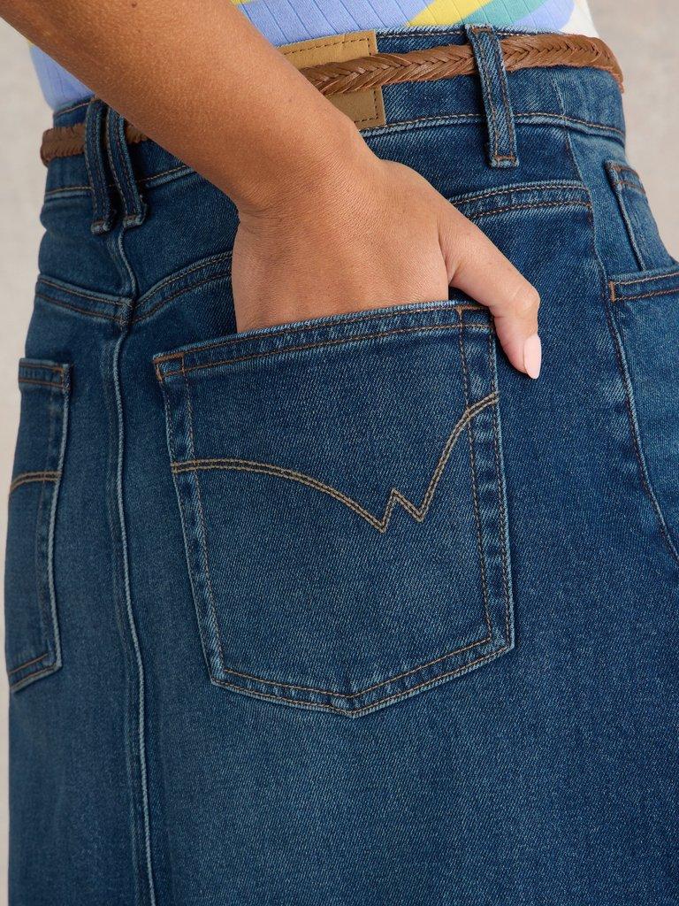 Scarlett Denim Skirt in MID DENIM - MODEL DETAIL