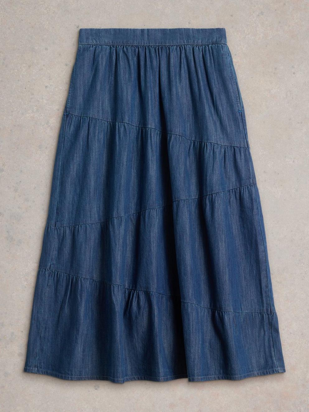 Jenna Denim Tiered Skirt in DARK NAVY - FLAT FRONT