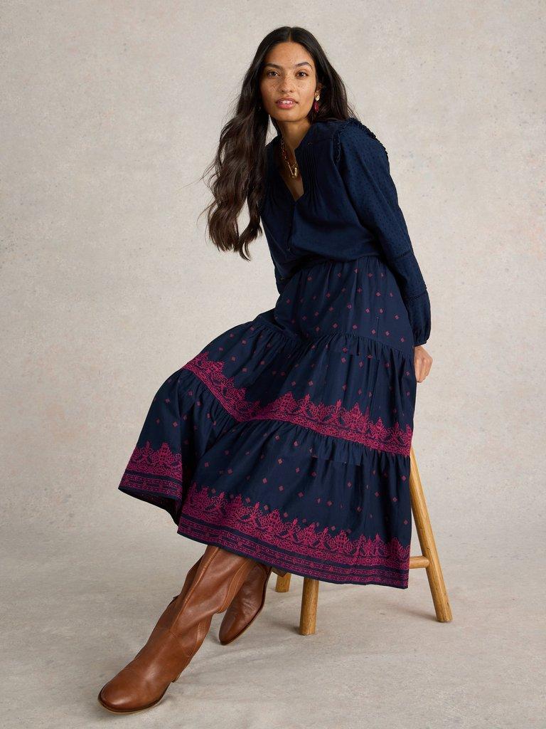 Polly Embroidered Skirt in NAVY MULTI - LIFESTYLE