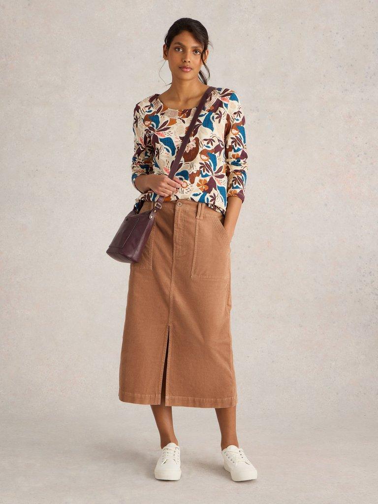 Maren Organic Cord Skirt in LGT NAT - MODEL FRONT