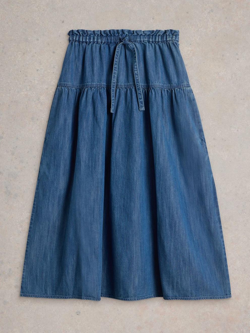 Seema Denim Skirt in MID DENIM - FLAT FRONT