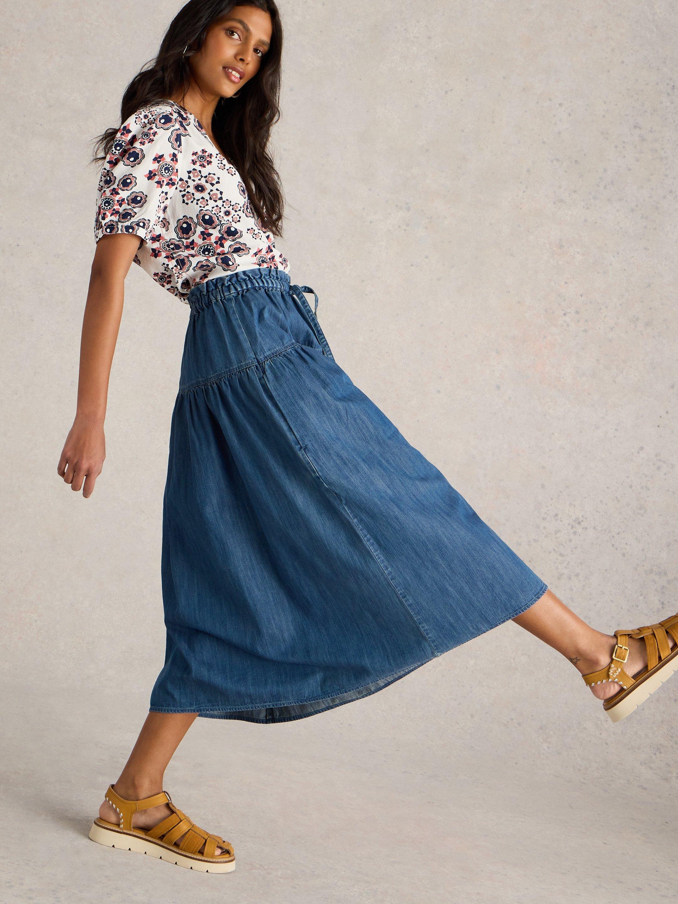 Seema Denim Skirt in MID DENIM | White Stuff US