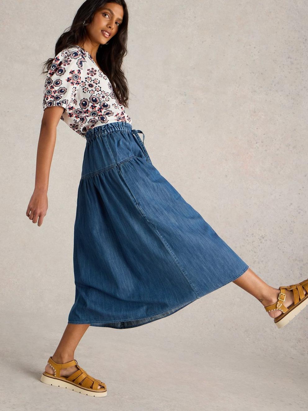 Seema Denim Skirt in MID DENIM - LIFESTYLE