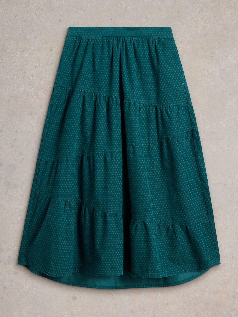 Jenna Cord Tiered Skirt in DK GREEN - FLAT FRONT