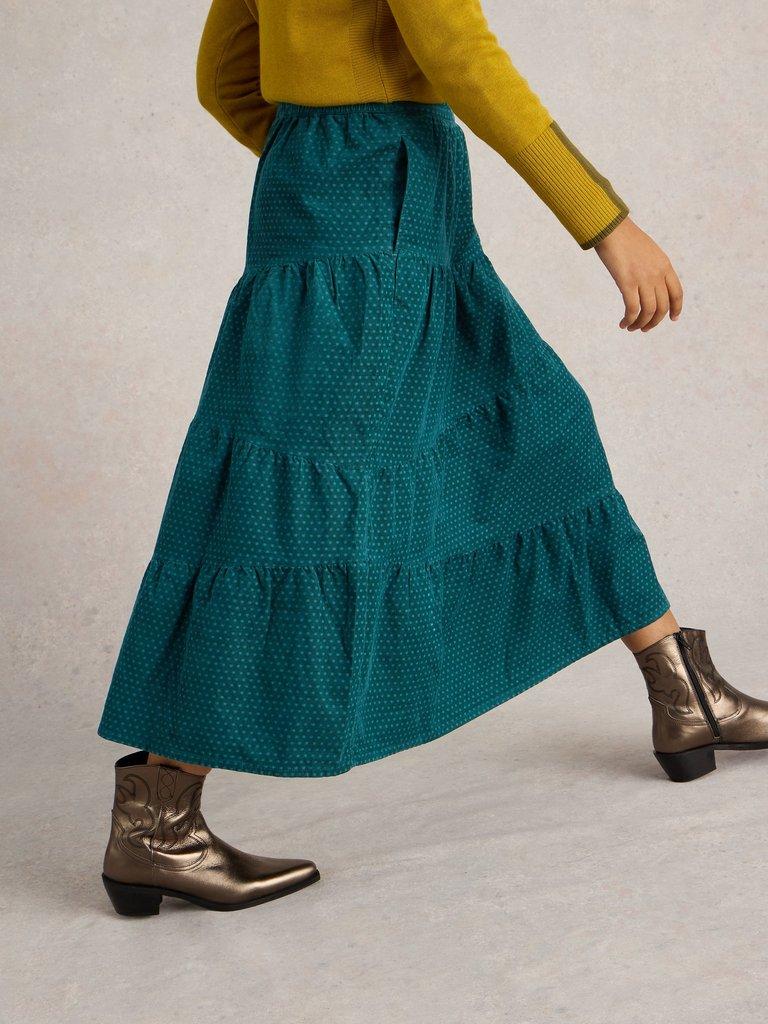 Jenna Cord Tiered Skirt in DARK GREEN White Stuff