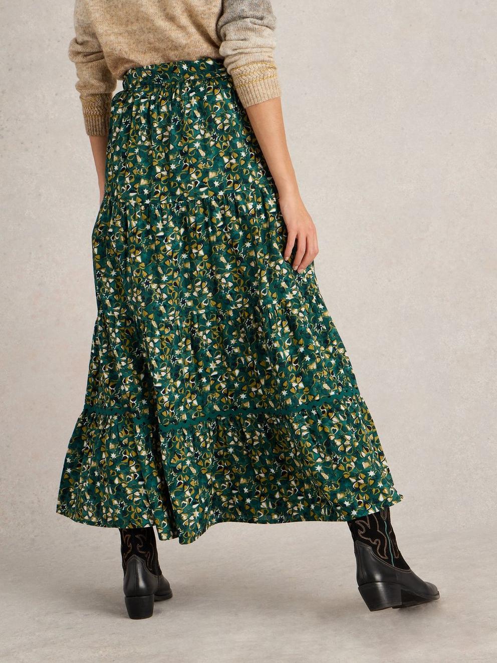 Lotus Maxi Skirt in GREEN PR - MODEL BACK