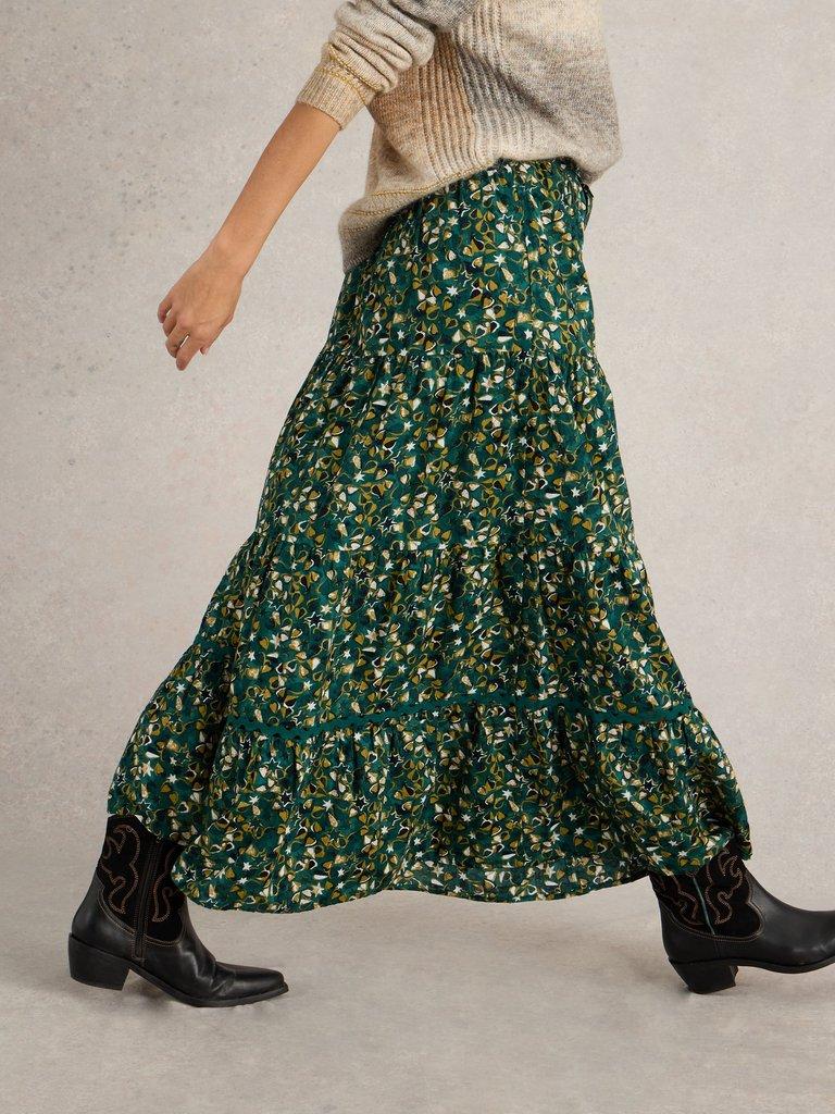 Lotus Maxi Skirt in GREEN PR - MODEL DETAIL