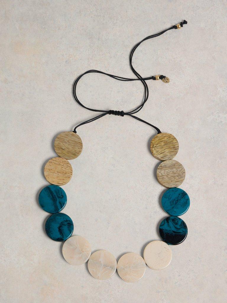 Circular Resin Ribbon Necklace in TEAL MLT - FLAT FRONT