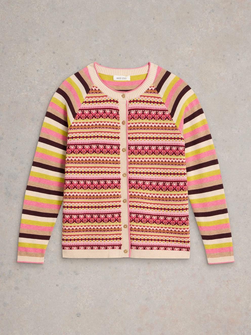 LULU FAIRISLE CARDI in PINK MLT - FLAT FRONT