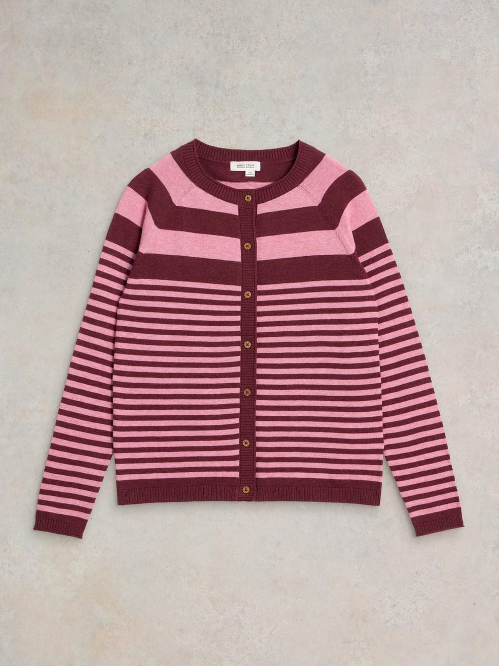 LULU STRIPED CARDIGAN in PINK MLT - FLAT FRONT