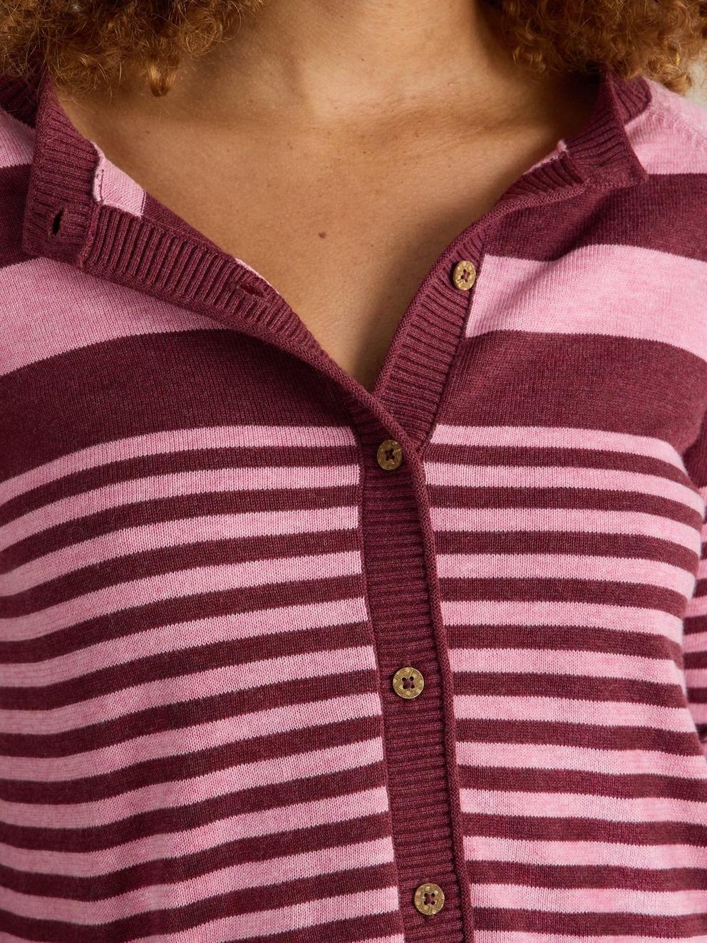 LULU STRIPED CARDIGAN in PINK MLT - MODEL DETAIL