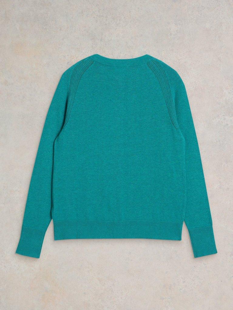 LULU LONG SLEEVE CREW NECK CARDI in BRT BLUE - FLAT BACK