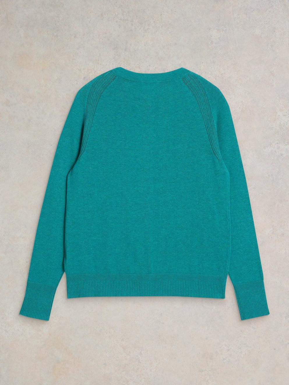 LULU LONG SLEEVE CREW NECK CARDI in BRT BLUE - FLAT BACK