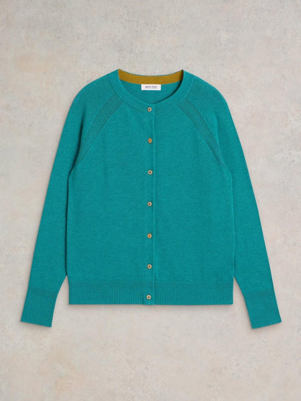 LULU LONG SLEEVE CREW NECK CARDI in BRT BLUE - FLAT FRONT