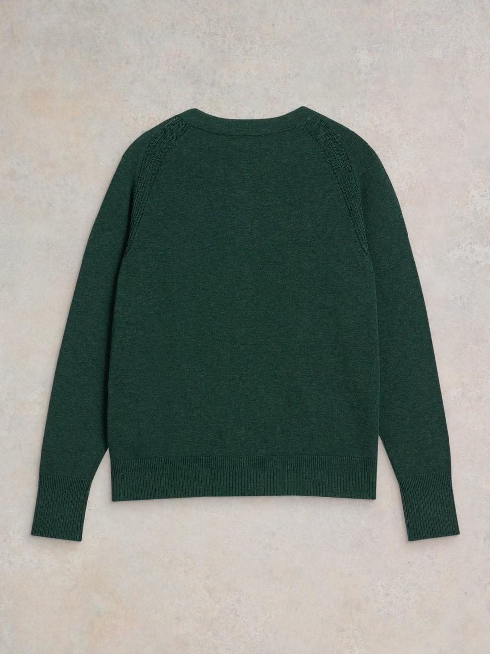 LULU LONG SLEEVE CREW NECK CARDI in DK GREEN - FLAT BACK