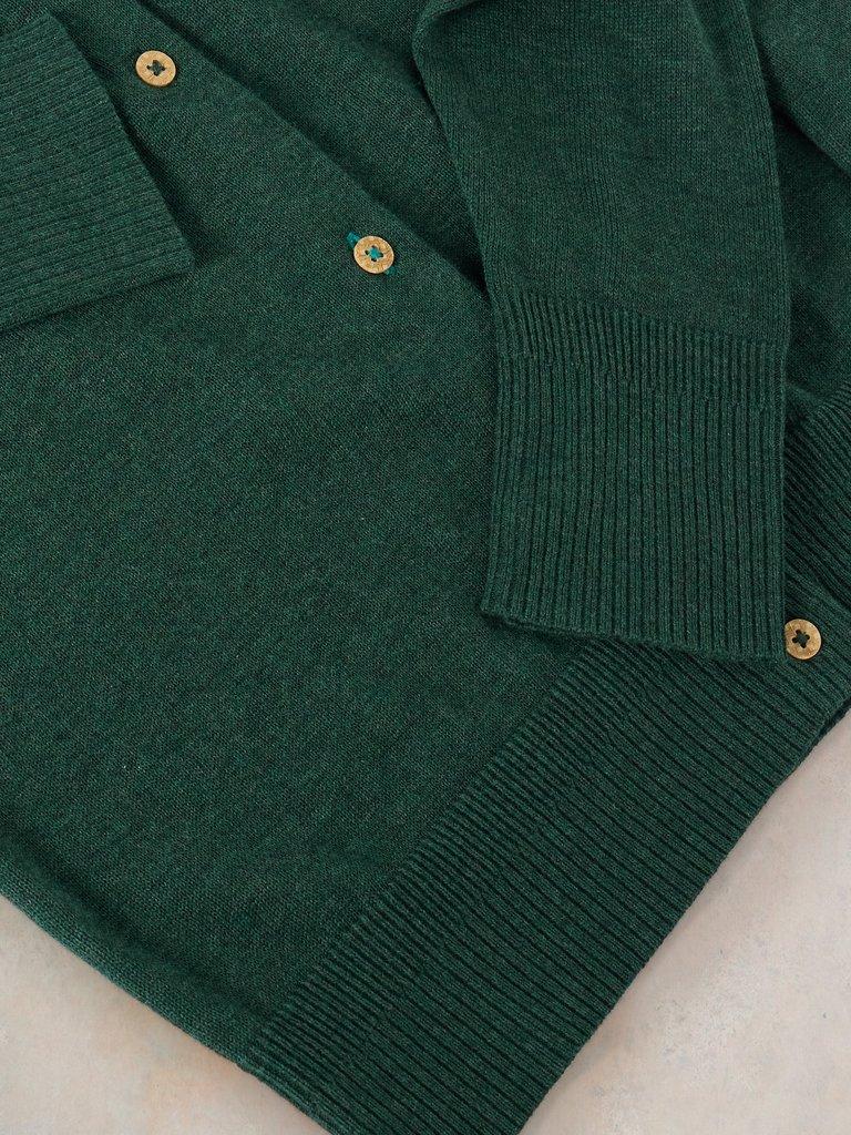 LULU LONG SLEEVE CREW NECK CARDI in DK GREEN - FLAT DETAIL