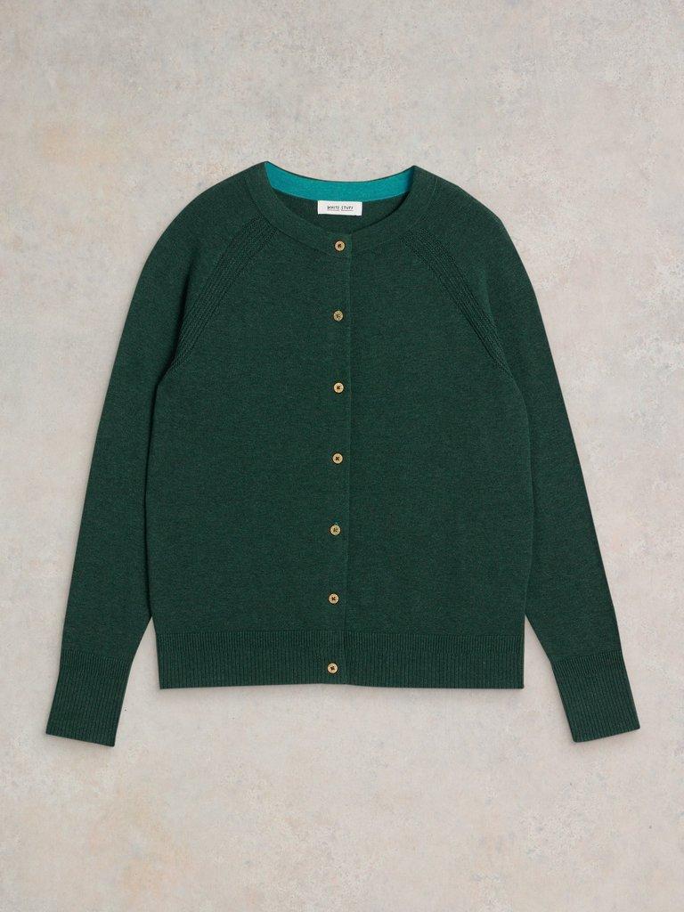 LULU LONG SLEEVE CREW NECK CARDI in DK GREEN - FLAT FRONT