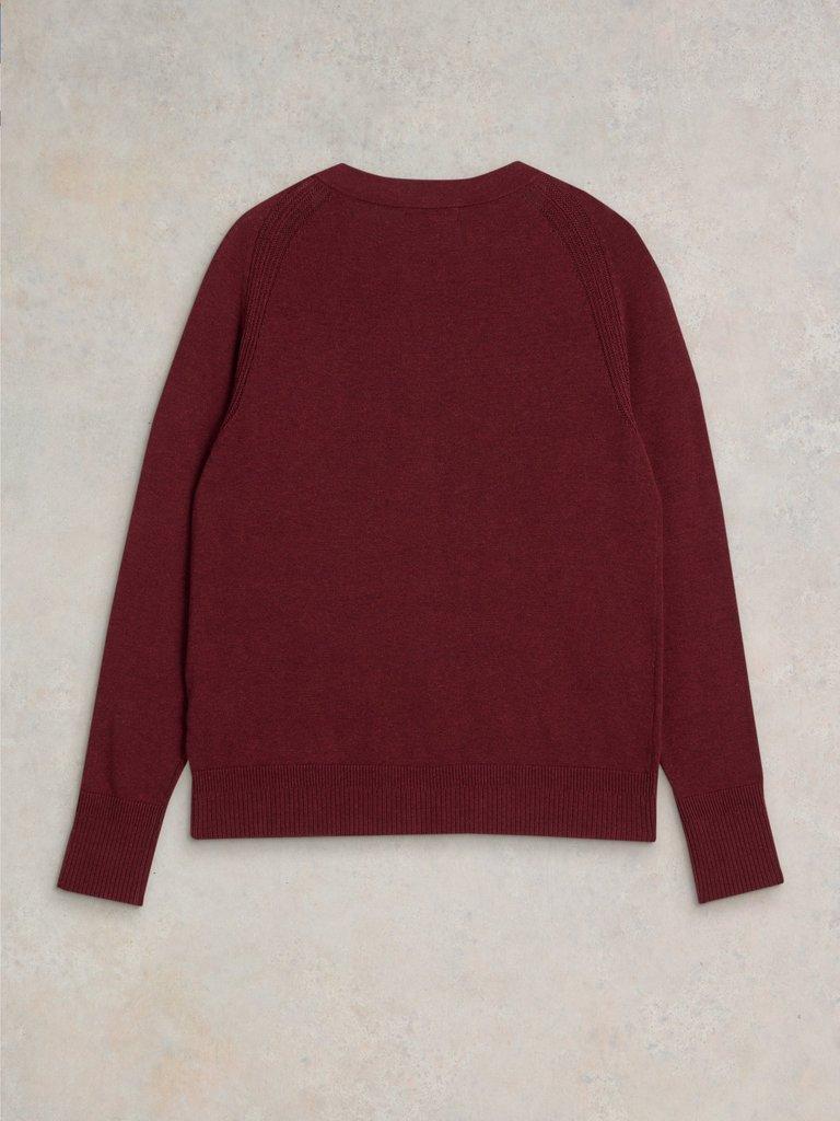 LULU LONG SLEEVE CREW NECK CARDI in DK PLUM - FLAT BACK