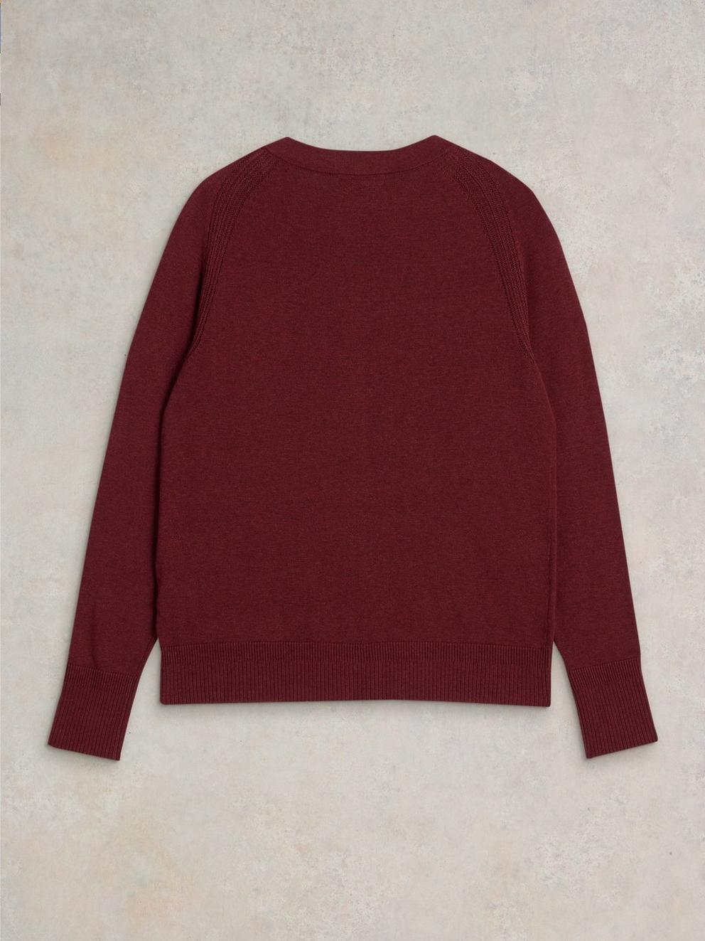 LULU LONG SLEEVE CREW NECK CARDI in DK PLUM - FLAT BACK