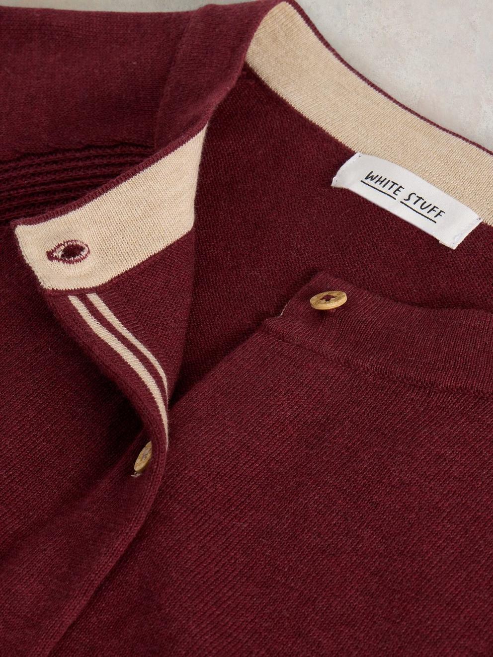 LULU LONG SLEEVE CREW NECK CARDI in DK PLUM - FLAT DETAIL