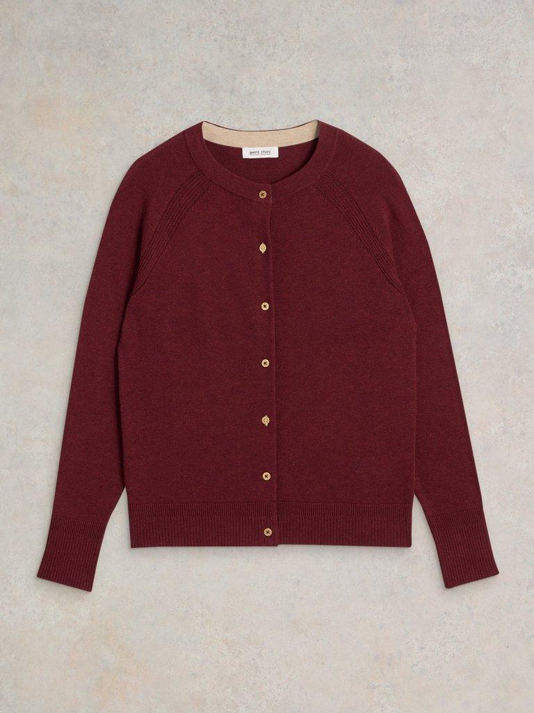 LULU LONG SLEEVE CREW NECK CARDI in DK PLUM - FLAT FRONT